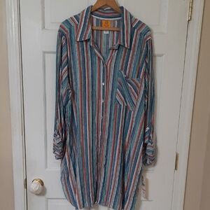 Ruby Rd. Blue and Red Striped  Women's Tunic